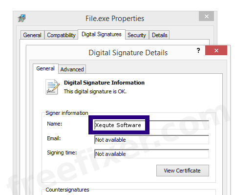 Screenshot of the Xequte Software certificate